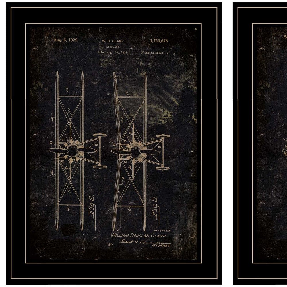 Set Of Two Airplane Patent I and II 2 Black Framed Print Wall Art