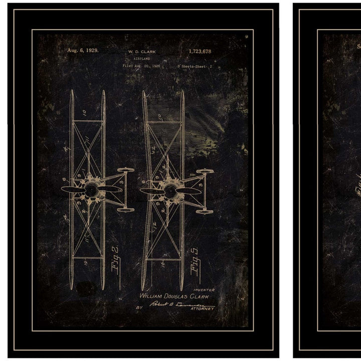 Set Of Two Airplane Patent I and II 2 Black Framed Print Wall Art