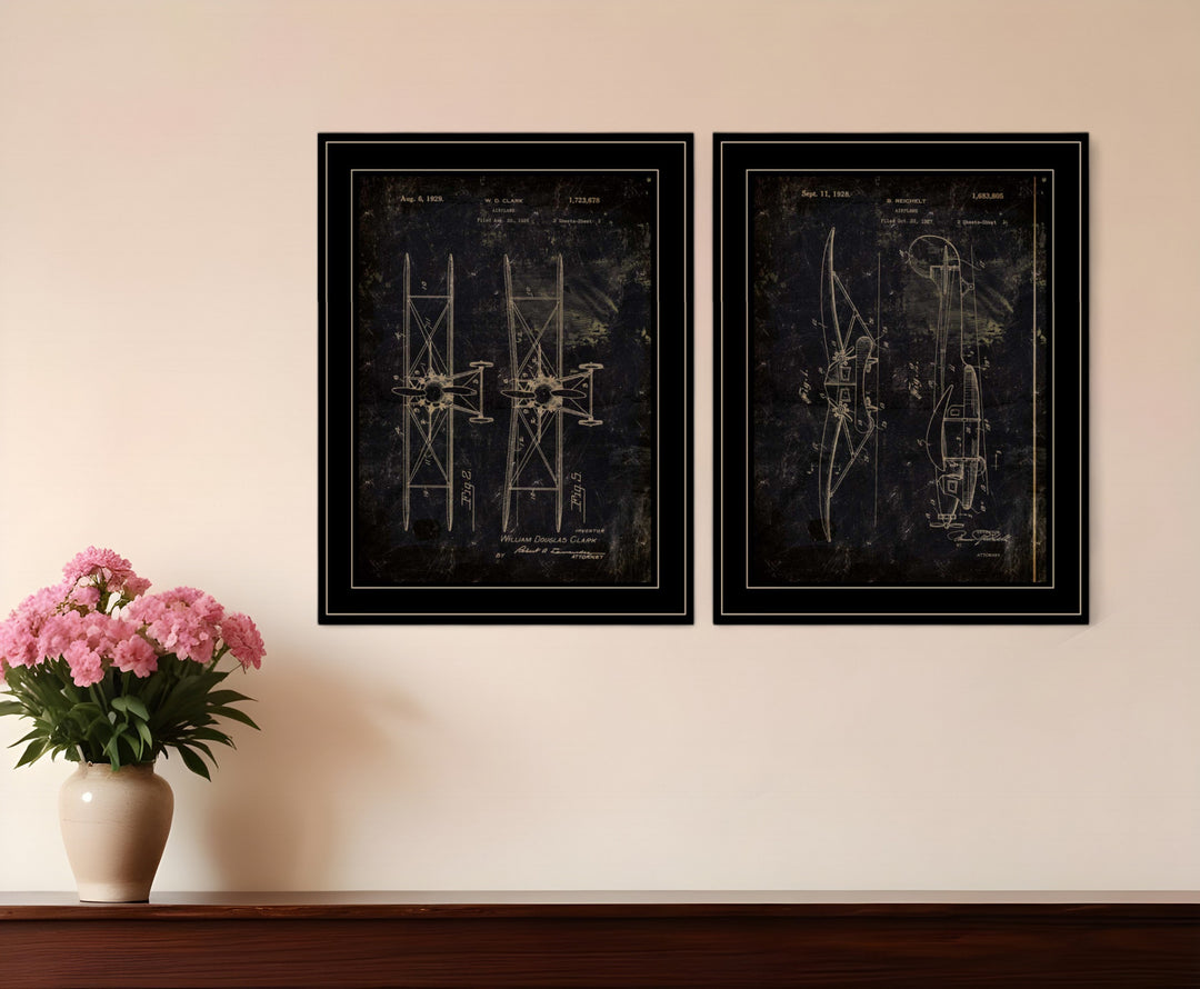 Set Of Two Airplane Patent I and II 2 Black Framed Print Wall Art