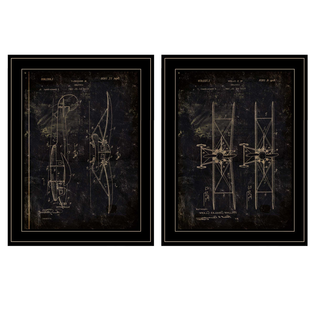 Set Of Two Airplane Patent I and II 2 Black Framed Print Wall Art