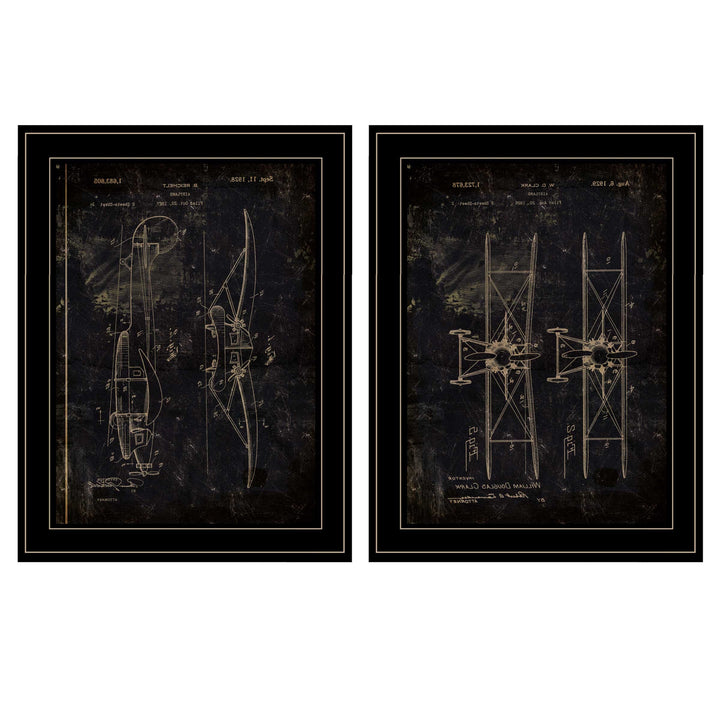 Set Of Two Airplane Patent I and II 2 Black Framed Print Wall Art