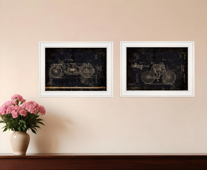 Set Of Two Motor Bike Patent I and II 1 White Framed Print Wall Art