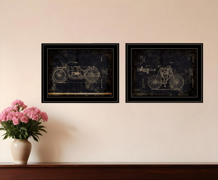 Set Of Two Motor Bike Patent I and II 2 Black Framed Print Wall Art