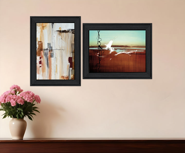 Set Of Two Abstract Flight 2 Black Framed Print Wall Art