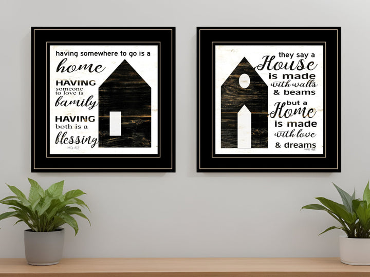 Set Of Two House or Blessing Black Framed Print Wall Art