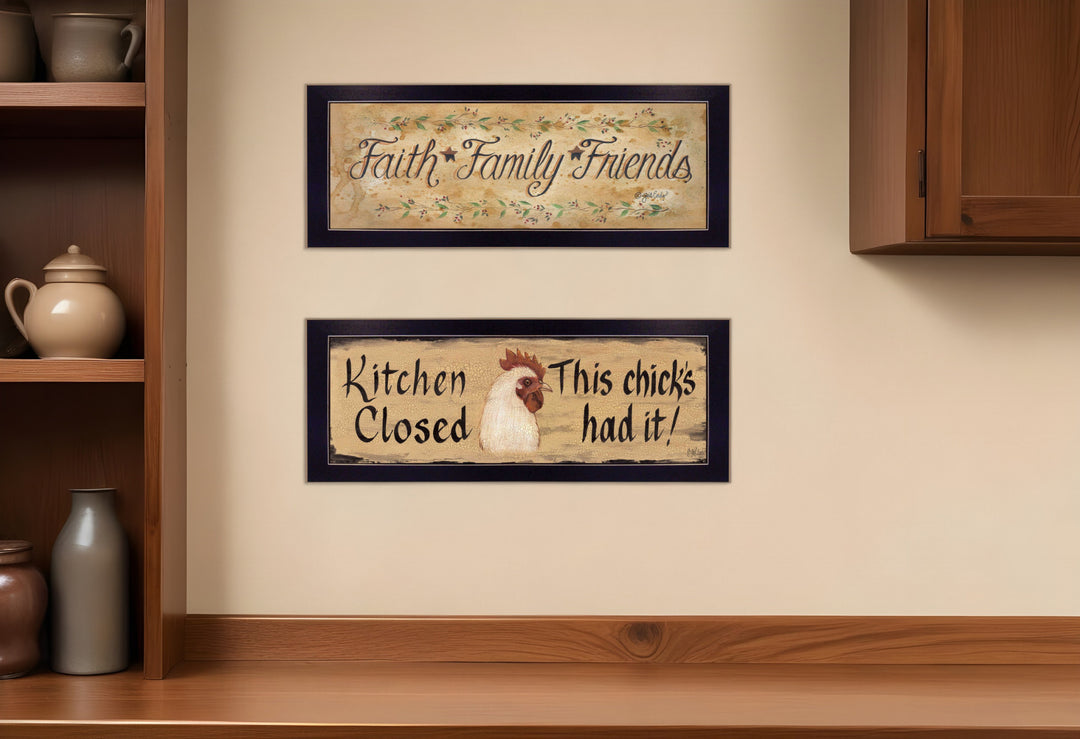 Set Of Two Faith*Family*Friends and This Chick Black Framed Print Kitchen Wall Art