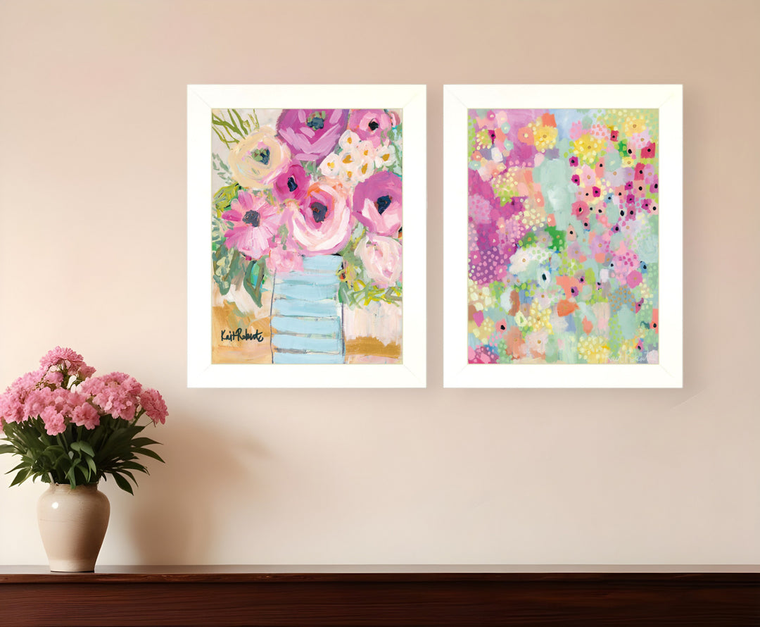 Set Of Two Floral Designs White Framed Print Wall Art