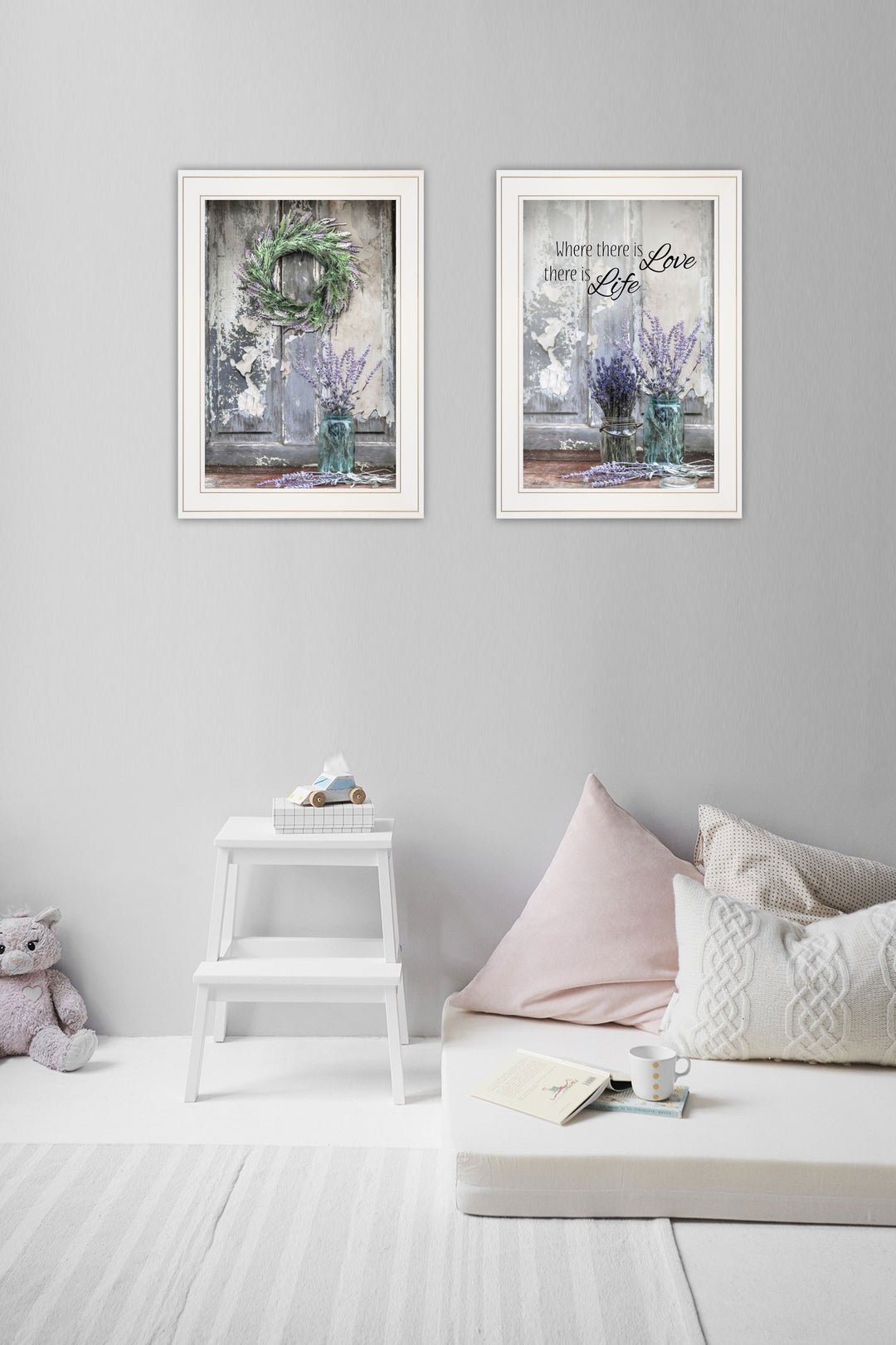 Set Of Two Where There is Love 1 White Framed Print Wall Art