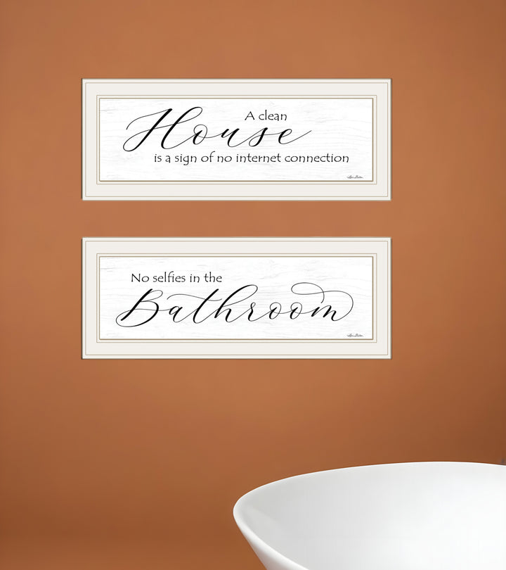 Set Of Two Household Humor 1 White Framed Print Bathroom Wall Art