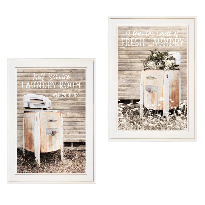 Set Of Two Laundry Room 1 White Framed Print Bathroom Wall Art