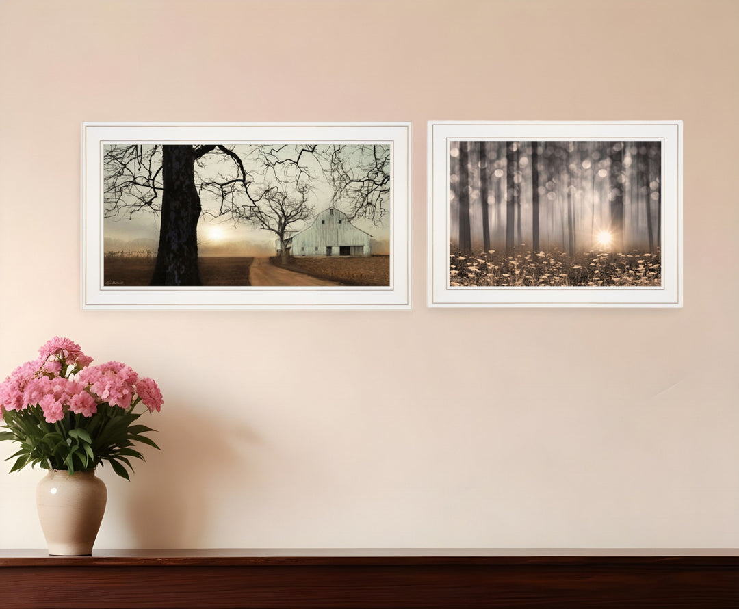 Set Of Two Enchanted Sunrise 1 White Framed Print Wall Art