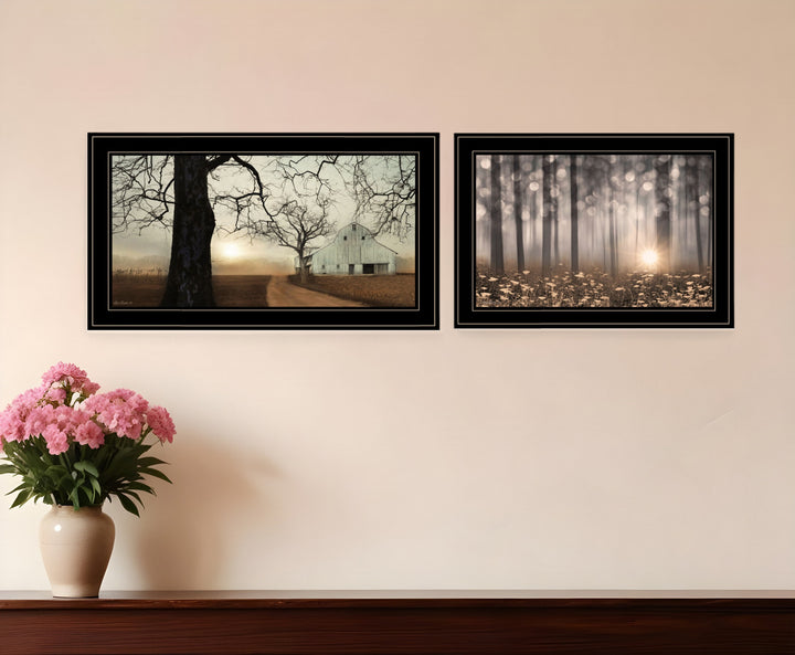 Set Of Two Enchanted Sunrise 2 Black Framed Print Wall Art