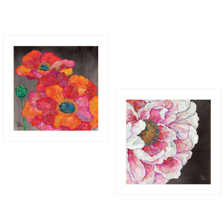 Set Of Two Blooms on Black 1 White Framed Print Wall Art