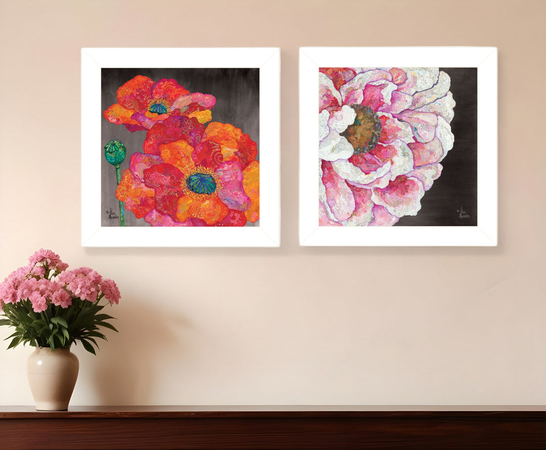 Set Of Two Blooms on Black 1 White Framed Print Wall Art