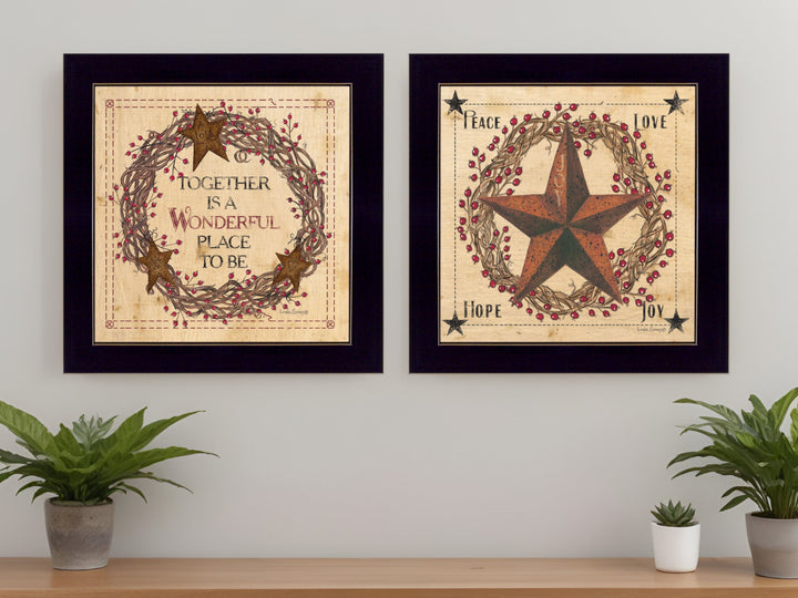 Set Of Two Together is a wonderful Place Black Framed Print Wall Art