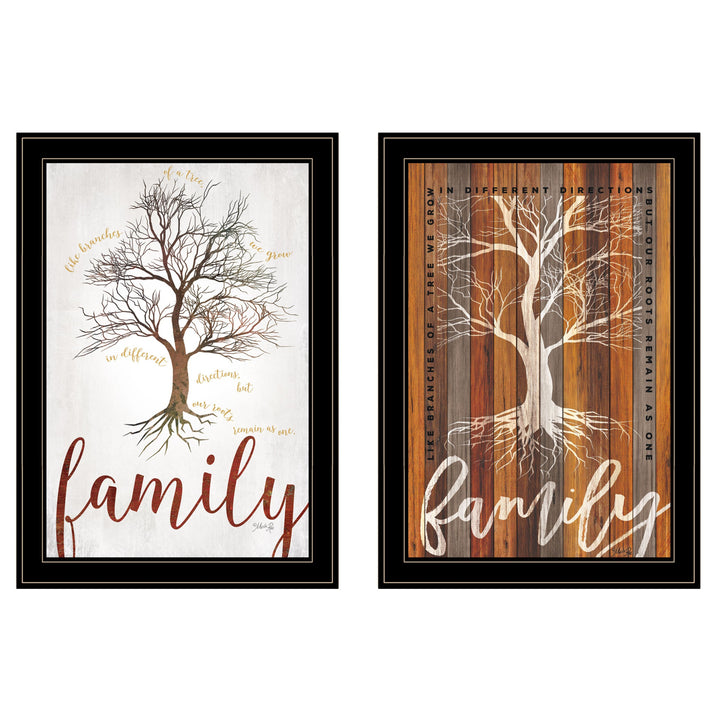 Set Of Two Family Tree or Roots 2 Black Framed Print Wall Art