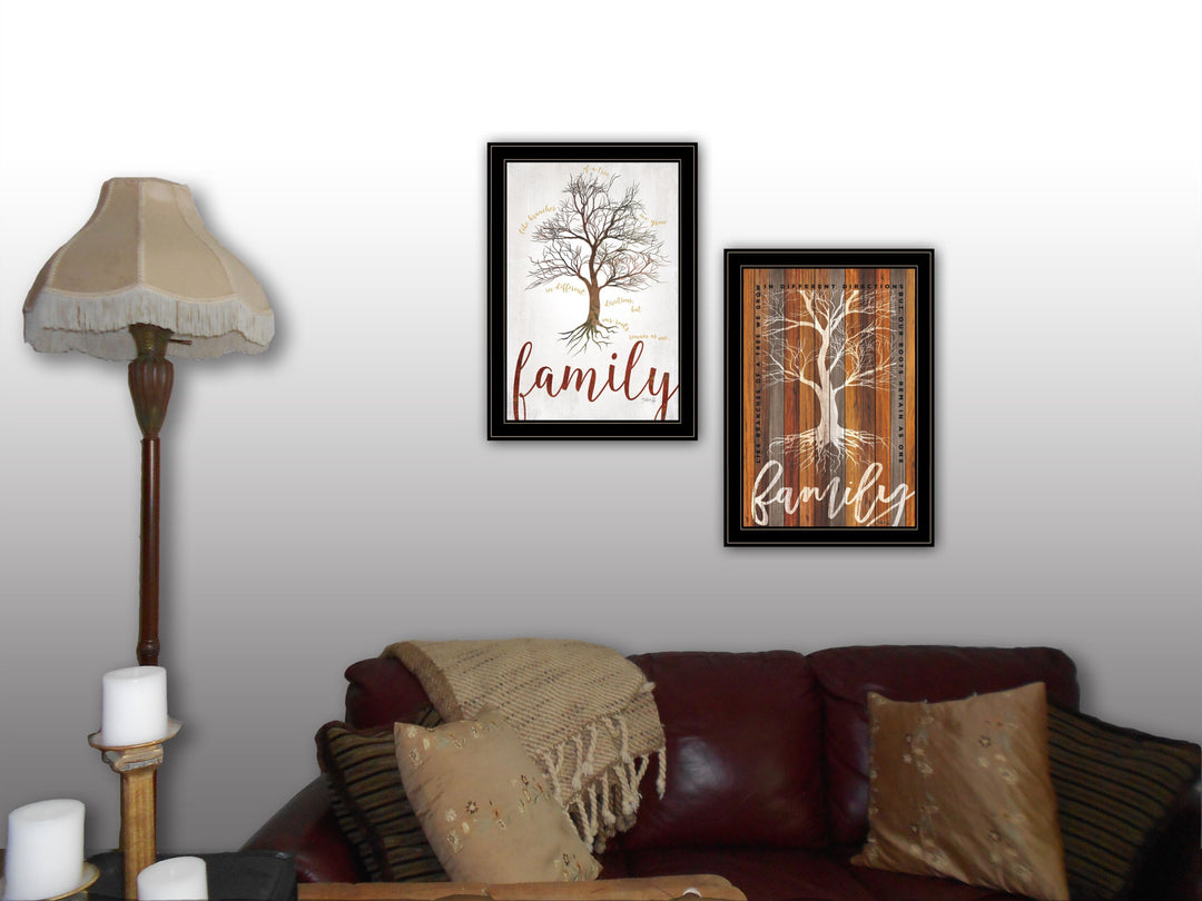 Set Of Two Family Tree or Roots 2 Black Framed Print Wall Art