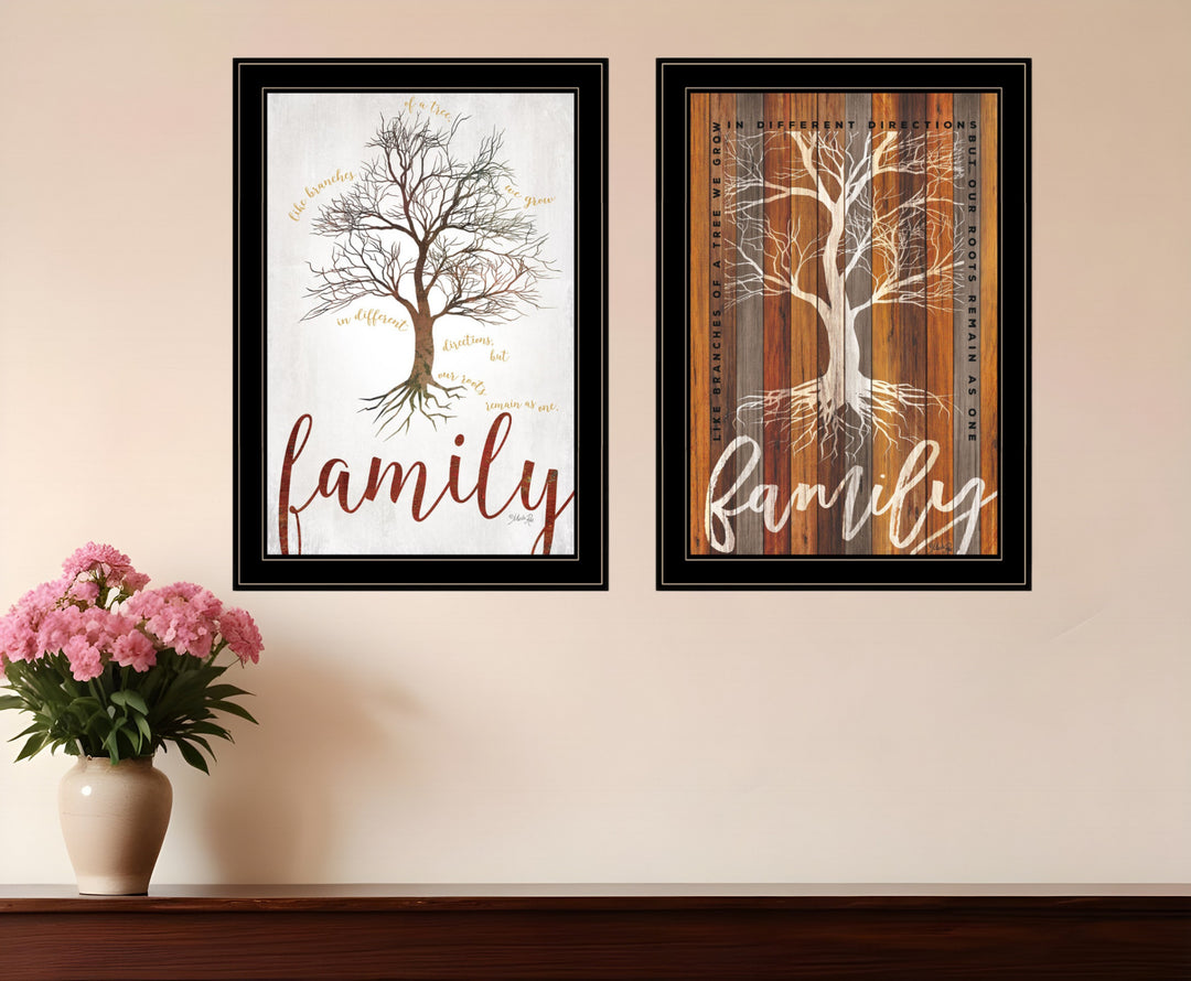 Set Of Two Family Tree or Roots 2 Black Framed Print Wall Art