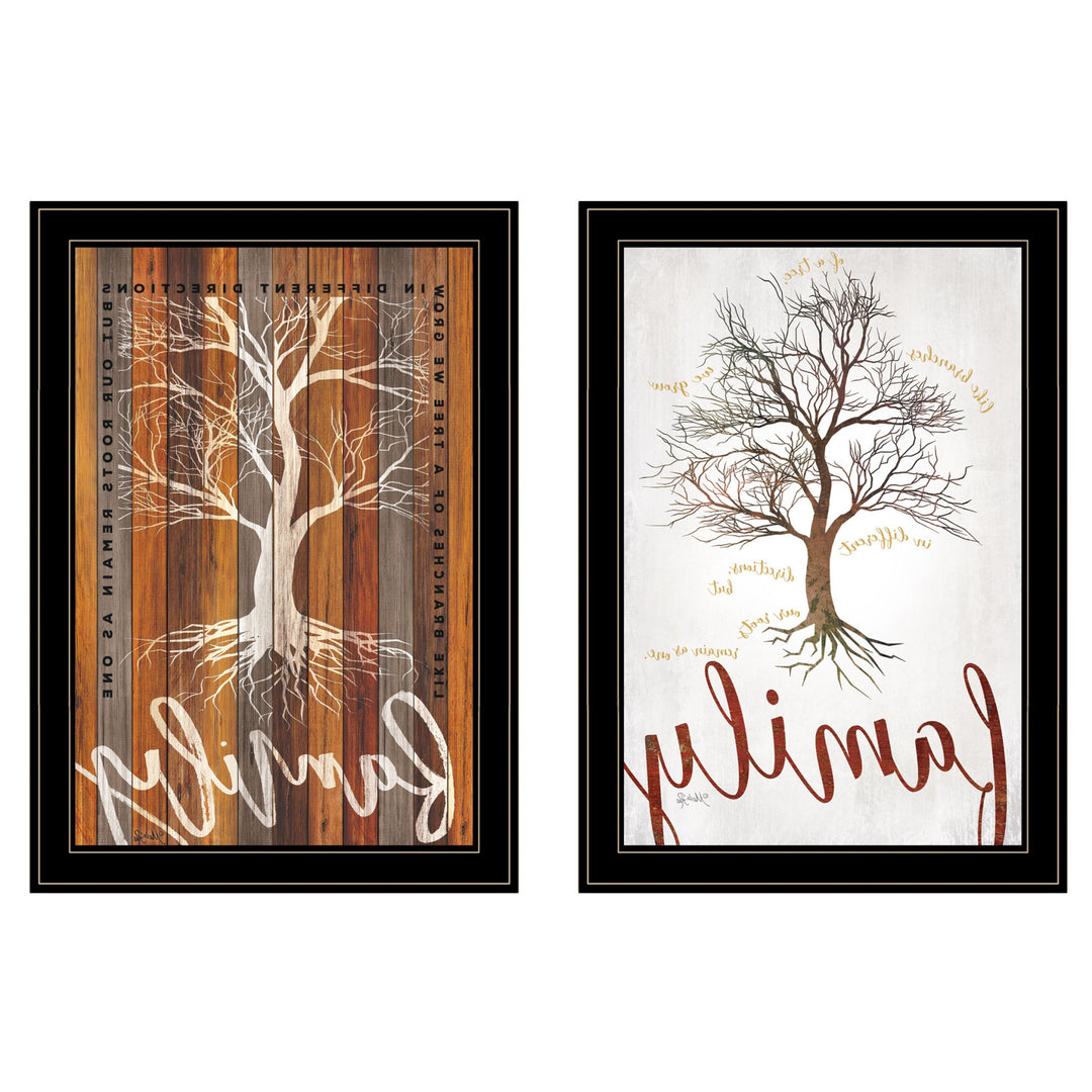 Set Of Two Family Tree or Roots 2 Black Framed Print Wall Art