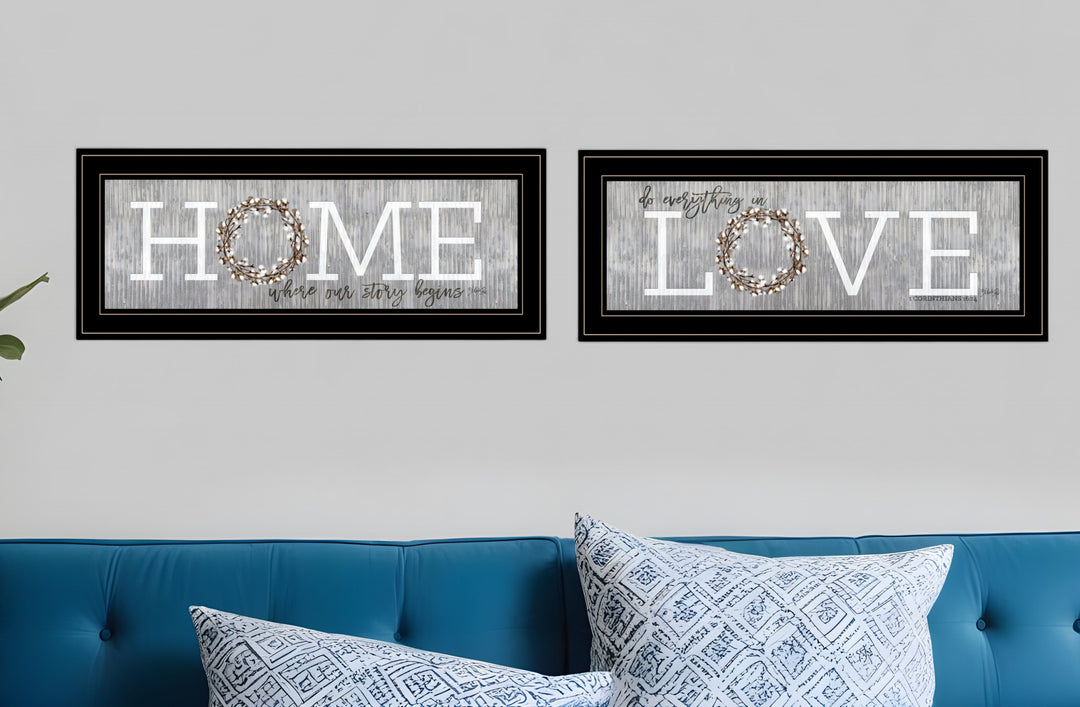 Set Of Two Where Our Story Begins 2 Black Framed Print Wall Art