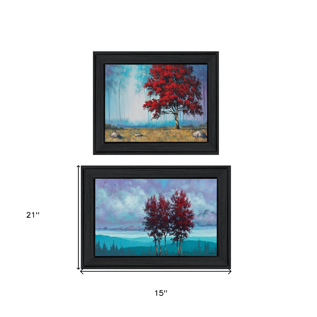 Set Of Two Red Trees 2 Black Framed Print Wall Art