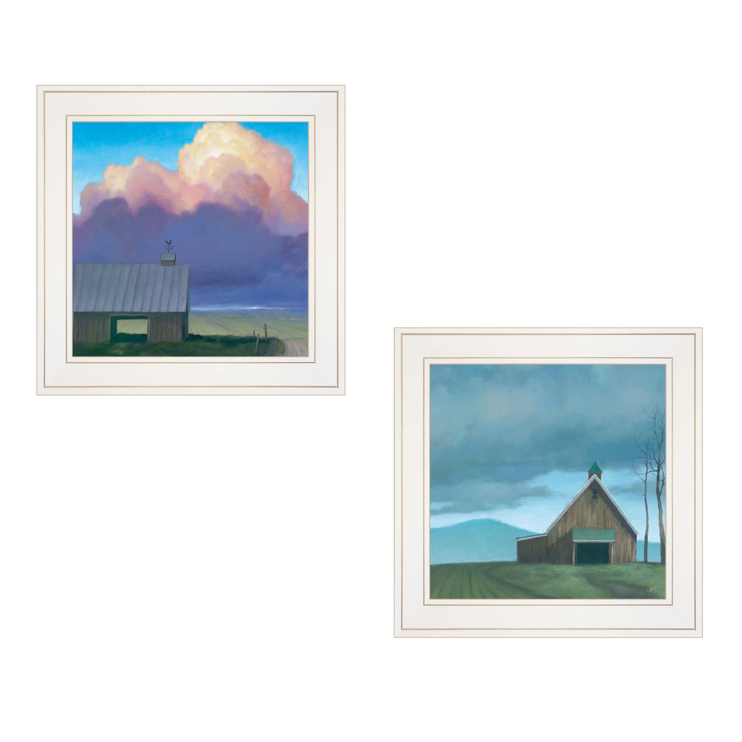 Set Of Two Two Barnscapes 1 White Framed Print Wall Art