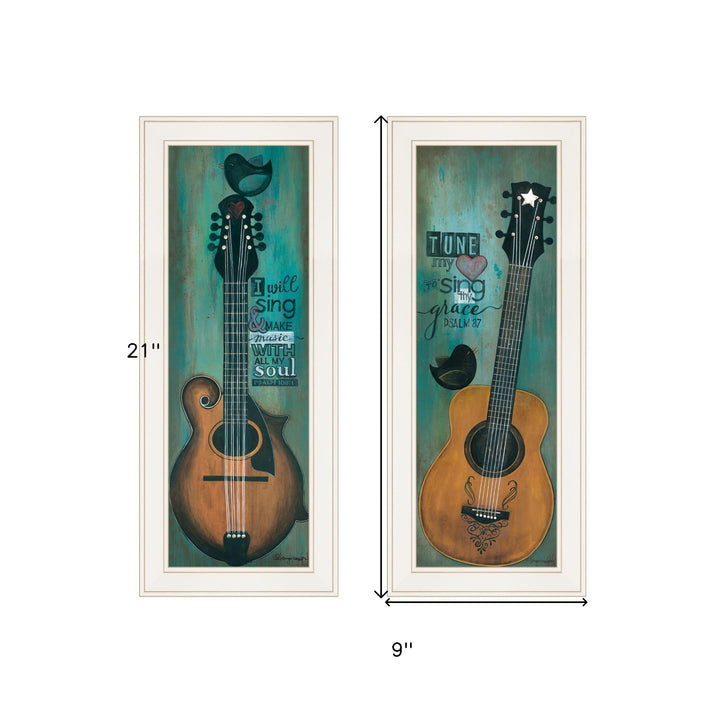 Set Of Two Tune my Heart and I will Sing 1 White Framed Print Wall Art