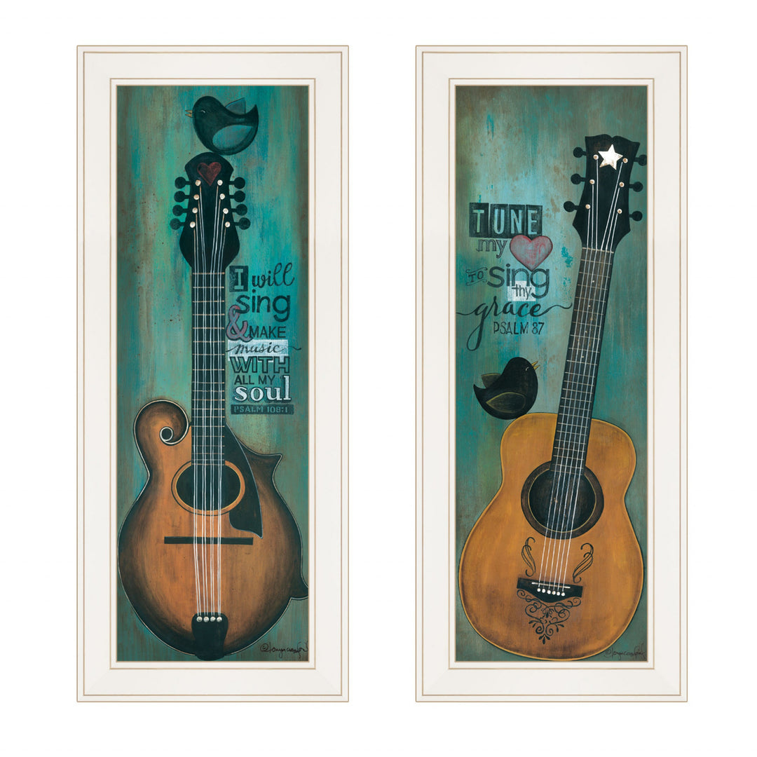 Set Of Two Tune my Heart and I will Sing 1 White Framed Print Wall Art