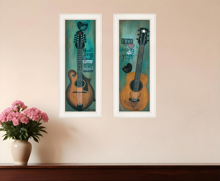 Set Of Two Tune my Heart and I will Sing 1 White Framed Print Wall Art