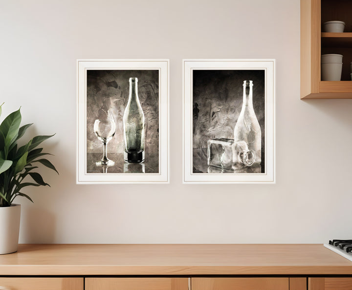 Set Of Two Moody Gray Glassware Still Life 1 White Framed Print Kitchen Wall Art