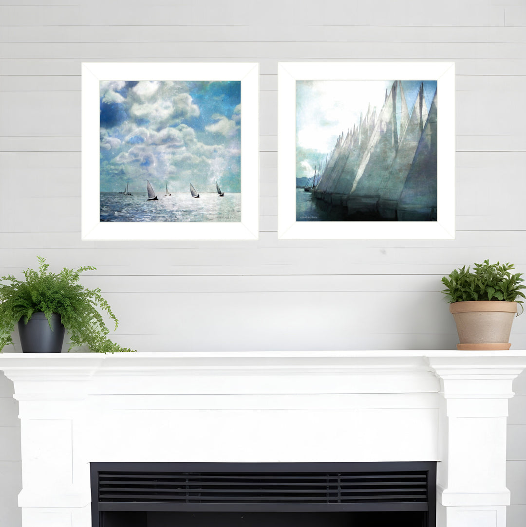 Set Of Two Sailboat Marina 1 White Framed Print Wall Art