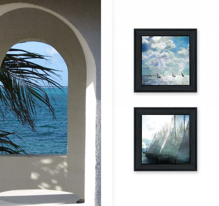 Set Of Two Sailboat Marina 3 Black Framed Print Wall Art