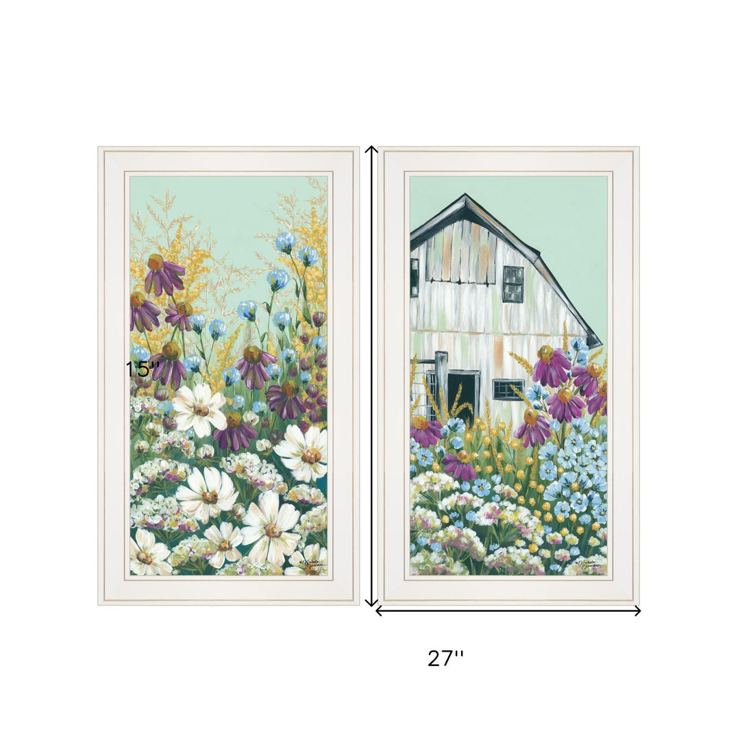 Set Of Two Floral Field 1 White Framed Print Wall Art