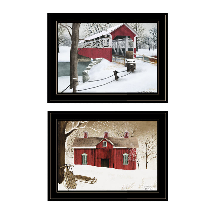 Set Of Two Winter Evening 2 Black Framed Print Wall Art