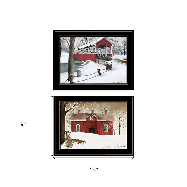 Set Of Two Winter Evening 2 Black Framed Print Wall Art