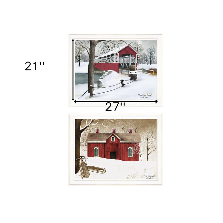 Set Of Two Crisp and New Fallen Snow 1 White Framed Print Wall Art