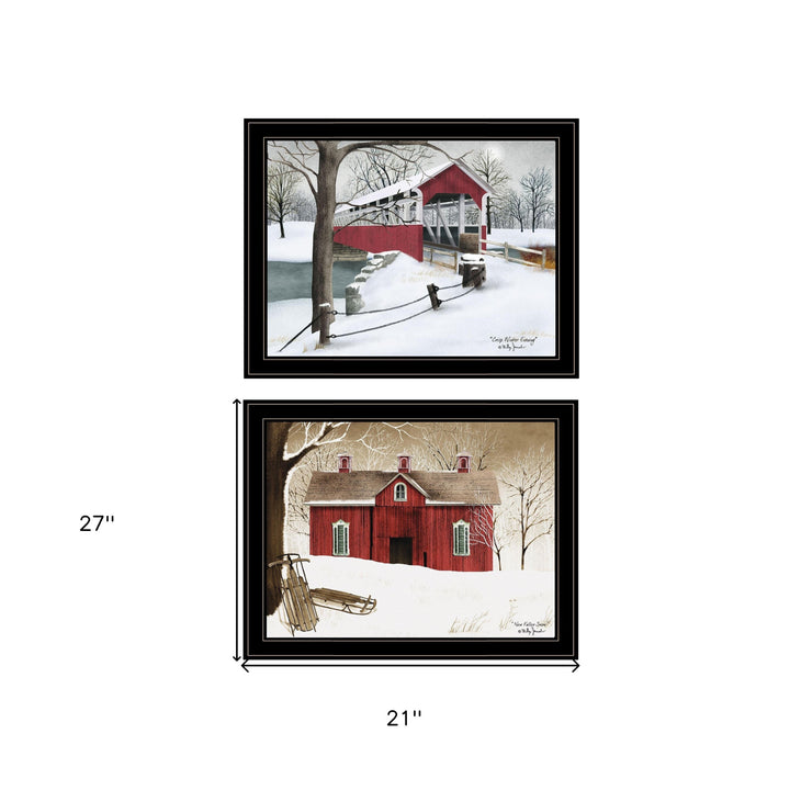 Set Of Two Crisp and New Fallen Snow 2 Black Framed Print Wall Art