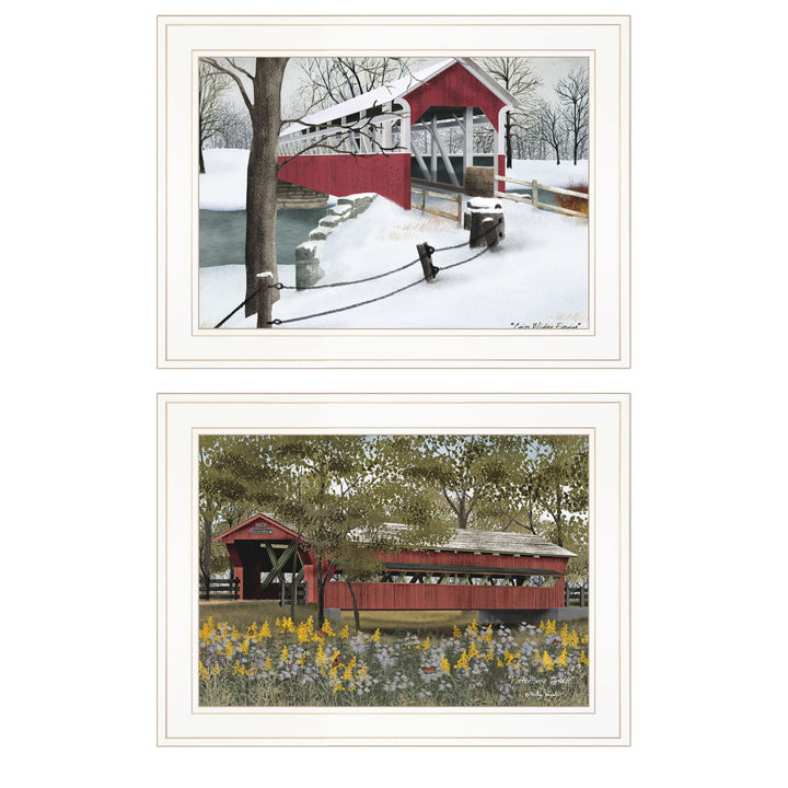 Set Of Two Covered Bridge Collection II 1 White Framed Print Wall Art