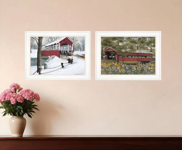 Set Of Two Covered Bridge Collection II 1 White Framed Print Wall Art