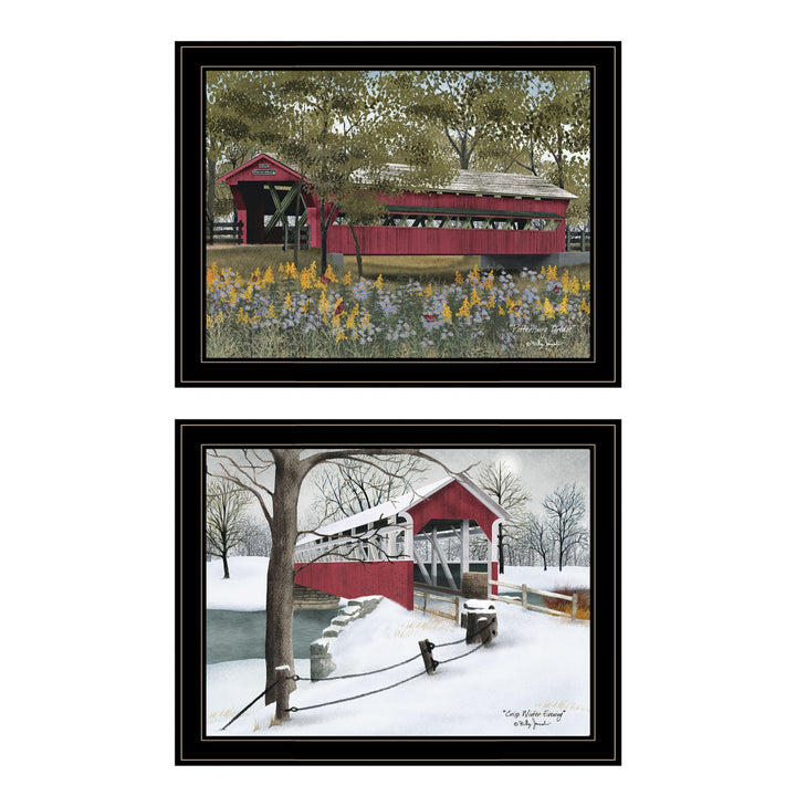 Set Of Two Covered Bridge Collection II 2 Black Framed Print Wall Art