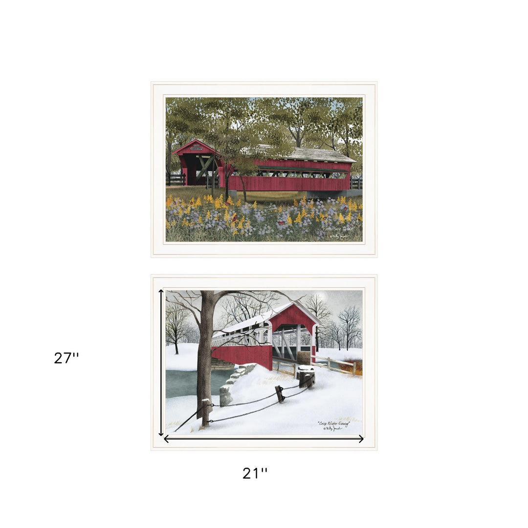 Set Of Two Covered Bridge Collection III White Framed Print Wall Art