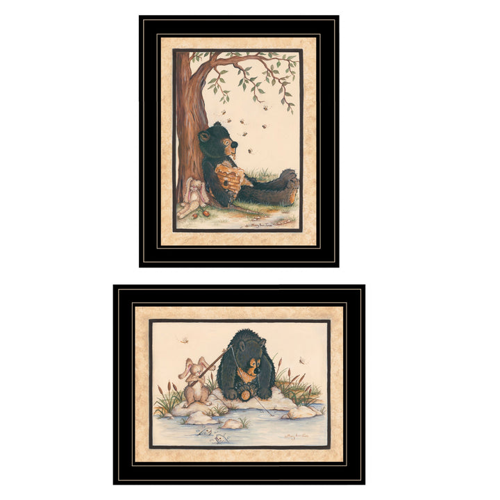 Set Of Two Gone Fishing 2 Black Framed Print Wall Art