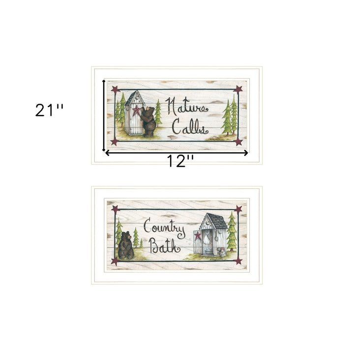 Set Of Two Nature Calls 1 White Framed Print Bathroom Wall Art