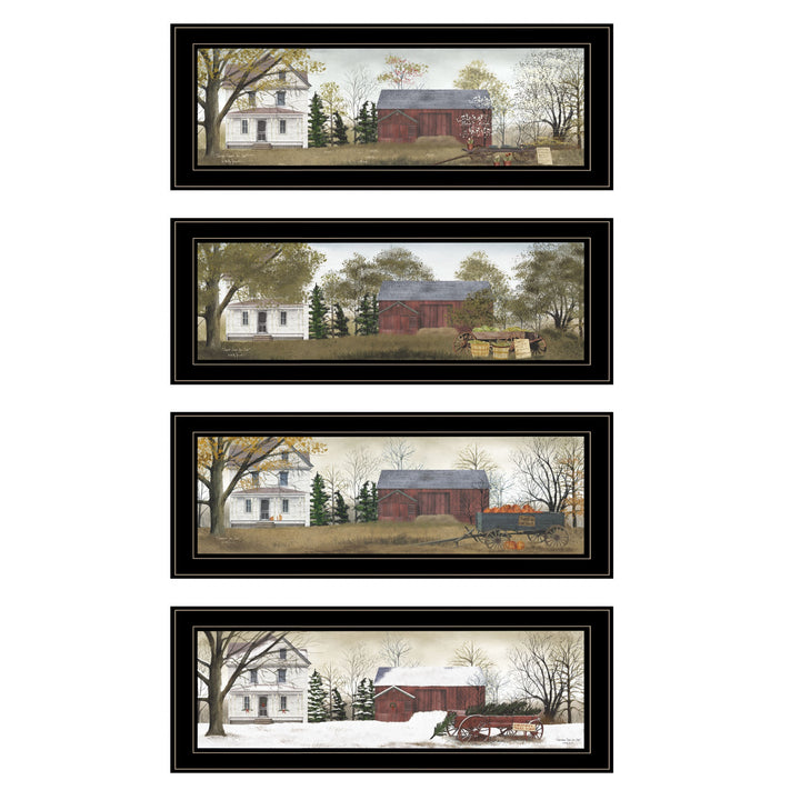 Set Of Four Seasons on the Farm Black Framed Print Wall Art