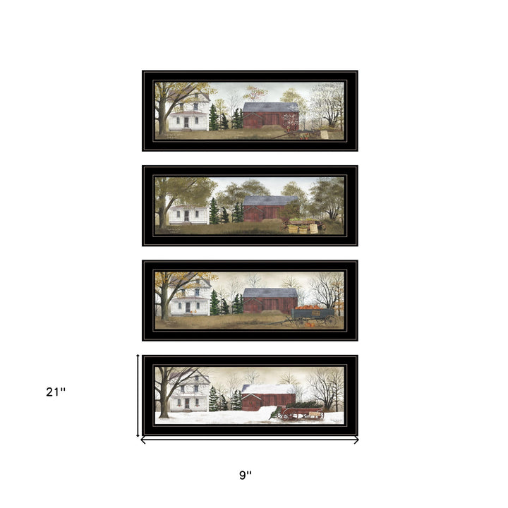 Set Of Four Seasons on the Farm Black Framed Print Wall Art