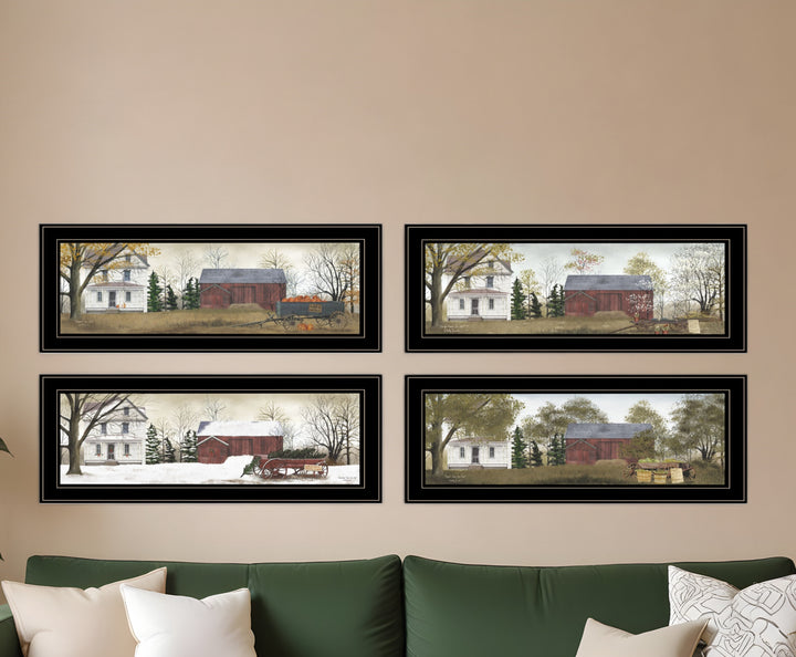 Set Of Four Seasons on the Farm Black Framed Print Wall Art