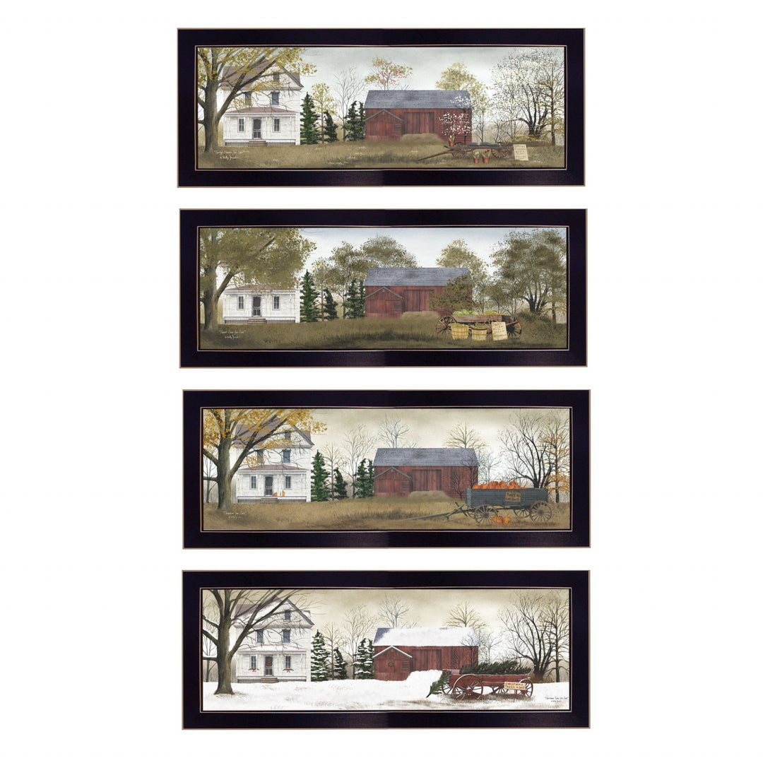 Set Of Four Seasons on the Farm Black Framed Print Wall Art