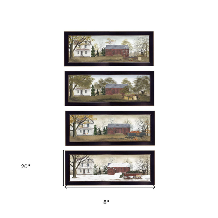 Set Of Four Seasons on the Farm Black Framed Print Wall Art