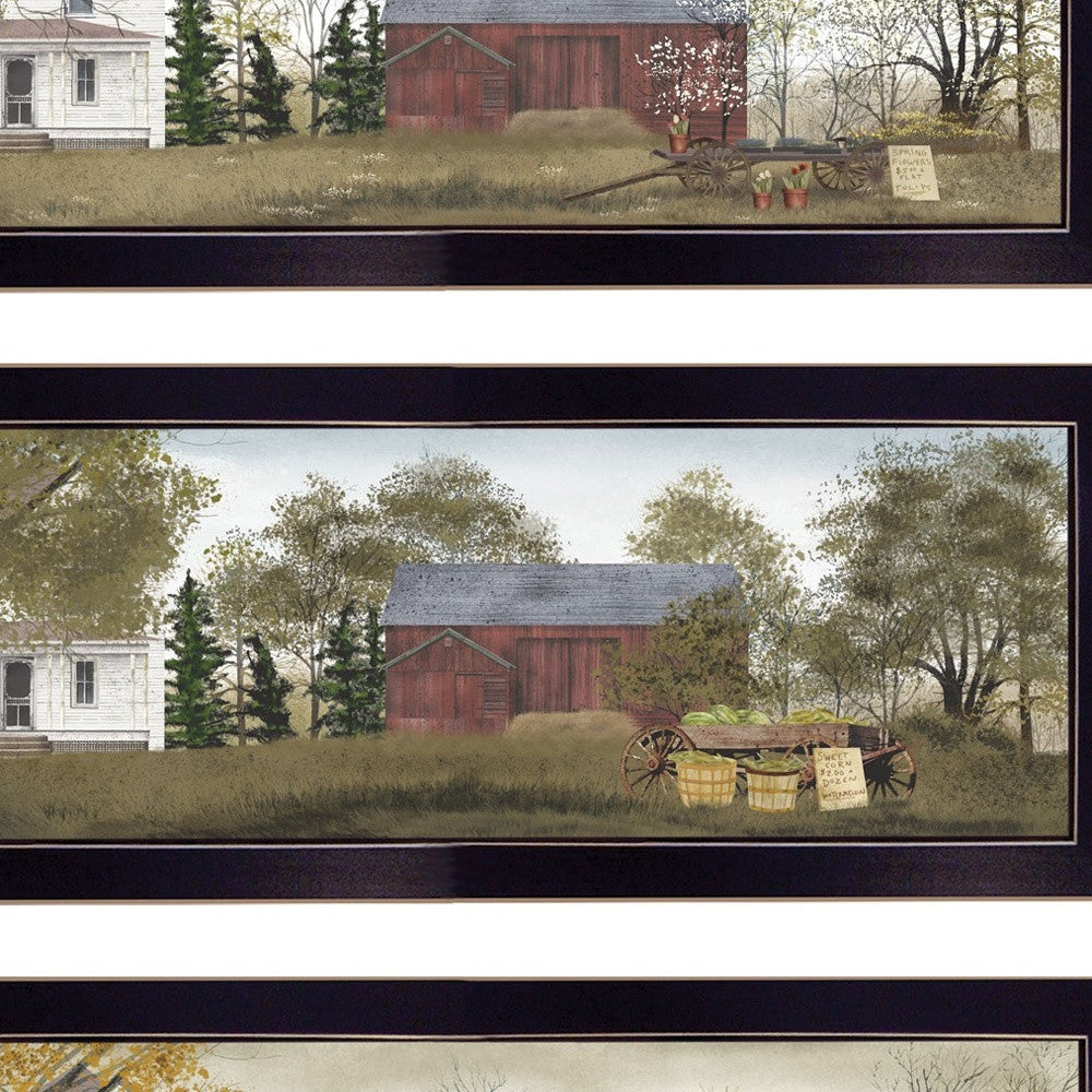 Set Of Four Seasons on the Farm Black Framed Print Wall Art