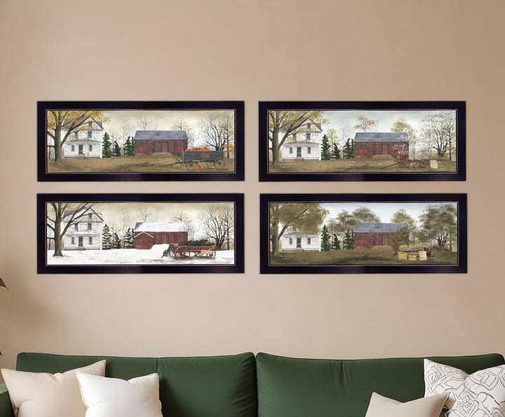 Set Of Four Seasons on the Farm Black Framed Print Wall Art